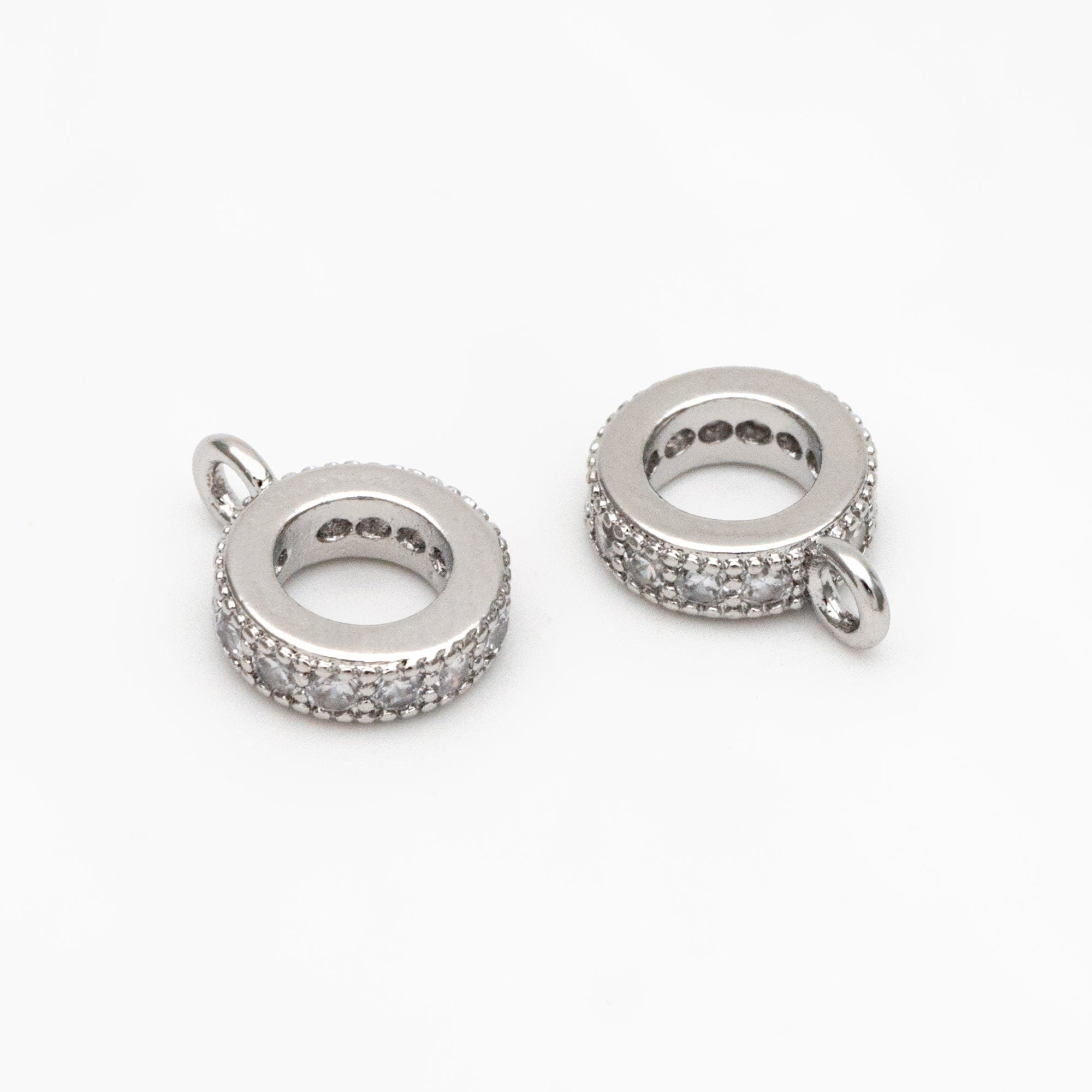 10pcs CZ Pave Gold/ Silver Bail Beads, Bail Charm Holder Spacer with Loop, Tube Bails, Cord Bails, Slider Bails, Spacer Ring (GB-1328-C)